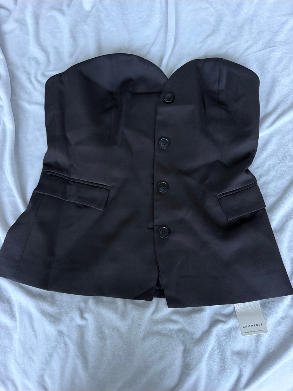 Commense Black Strapless Button-Front Bustier Vest